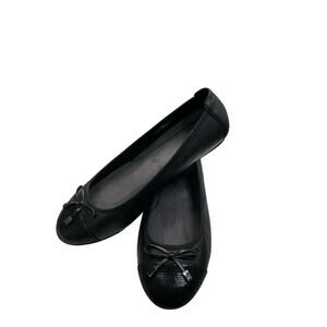 Vionic Minna Women's Sz. 12 Black Patent Leather Cap Toe Ballet Flat Shoes Bow